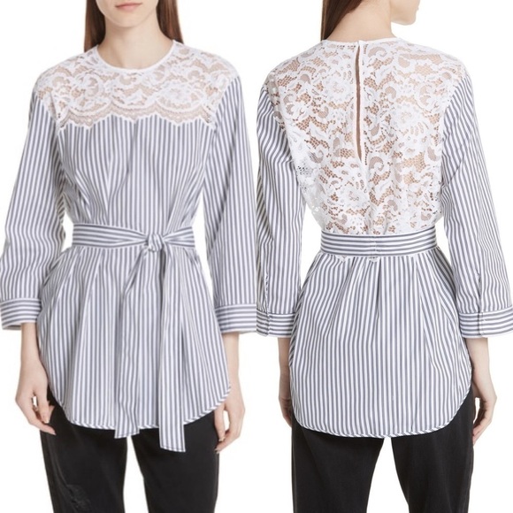 Sandro Blanc Lace Detail Striped Tunic Blouse Size 2 - Picture 1 of 16